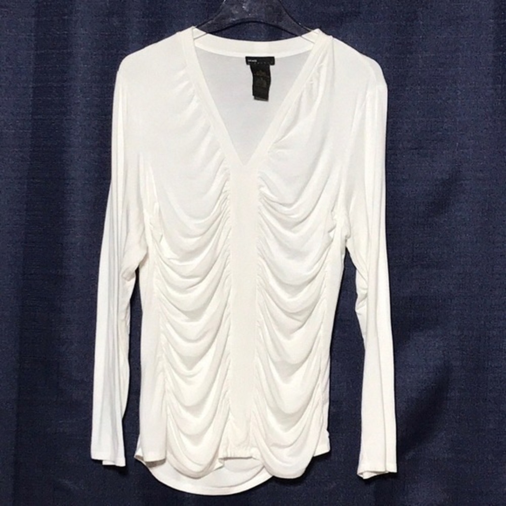 Grace White Ruched V-Neck Long Sleeve Top